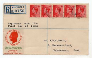 Gb Keviii Cover 1d Definitive First Day Of Issue 14.  9.  1936 Bexleyheath Postmark