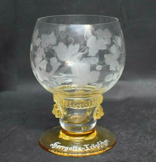 Theresienthal Engraved Wine Glass Herrgotts - Tropfchen Amber W/ Applied Prunts