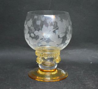 Theresienthal Engraved Wine Glass Herrgotts - Tropfchen Amber w/ Applied Prunts 2