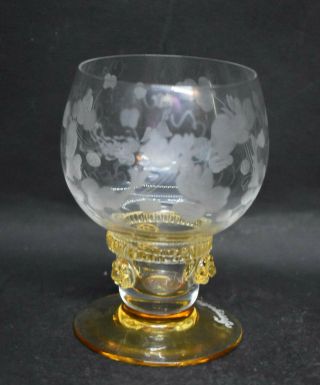 Theresienthal Engraved Wine Glass Herrgotts - Tropfchen Amber w/ Applied Prunts 3