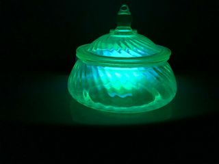 Vintage Green Depression Glass Cover Candy Nut Dish Bowl With Lid