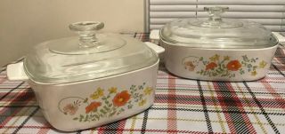 4 Pc Set Vintage Corning Ware Wildflower Casserole Baking Dishes A - 1 1/2 - B A - 2 - B