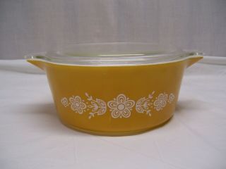 Vintage Pyrex Butterfly Gold Round Casserole Dish 2.  5 L With Glass Lid 475 - B
