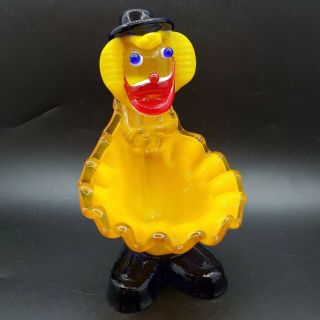 Vintage Murano Glass Clown Ashtray/trinket Dish - Bright Yellow And Deep Purple