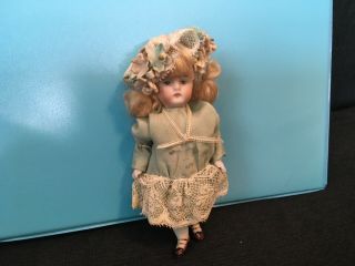 Antique 5” All Bisque German Kestner? Mignonette Dollhouse Doll Adorable Outfit
