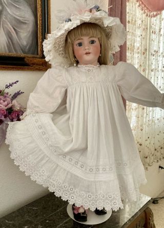 Antique White Cotton French Lace Lawn Dress For Large Jumeau,  Bru Or German Doll