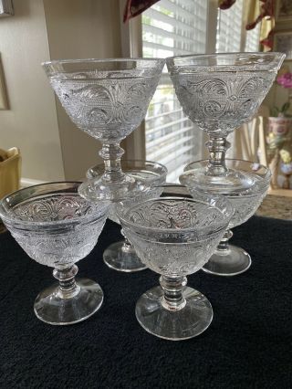 Duncan & Miller Glass Clear Sandwich Footed Ice Cream Dessert Cup Set Of 6