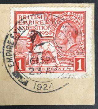 GB 1924 FDI Wembley pair on small piece,  Empire Exhibition slogan 23/04/1924 FDC 3