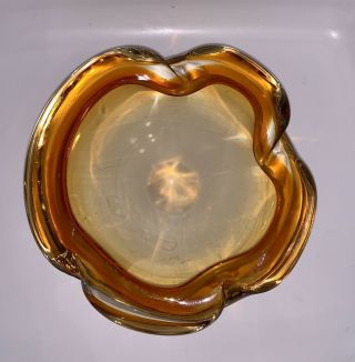 Vintage Mid - Century Modern Murano Italy Art Glass Bowl Sommerso Uranium Layer