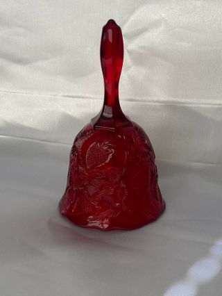 Vintage Fenton Ruby Red Glass Pressed Impressed Strawberry Pattern 6” Bell