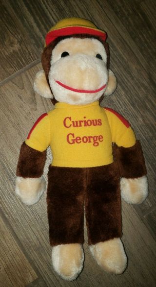 Vintage Knickerbocker 15”curious George Plush Stuffed Animal Monkey Yellow Shirt