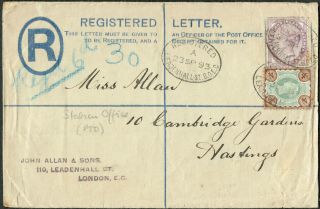 1893 Registered Stationery 2d 4d 1d Station Office Hastings
