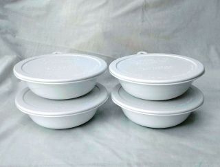 Set Of 4 Corelle White 6 1/4 " Cereal Bowls W Lids 418 Pc Winter Frost With Lid