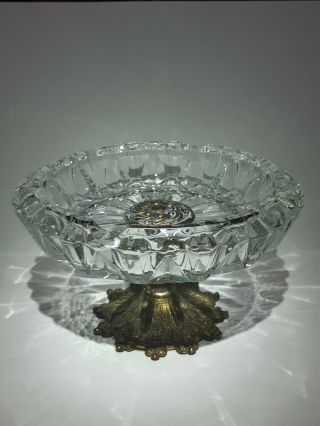 Clear Crystal Ashtray With Metal Base 6 "
