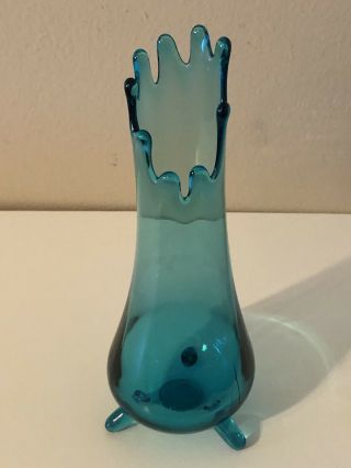 Vintage L.  E.  Smith Mcm Aqua Blue Vase 3 Footed Base