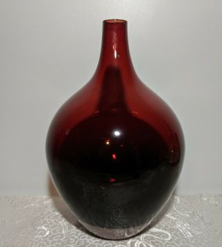 Ikea Salong 8 " Ruby Red Art Glass Vase - Hand Blown W/ Narrow Neck - Home Decor