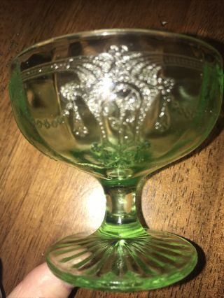4 Vintage Green Depression Glass Cameo Ballerina Low Sherbet 3 1/4 Glasses