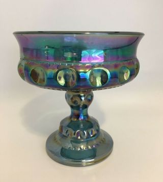 Vintage Indiana Carnival Glass Goblet Candy Dish Iridescent Blue Footed Bowl
