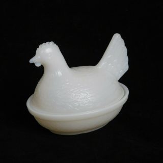 Indiana Opaque White Milk Glass Hen Chicken On A Nest Candy Dish Bowl Vintage