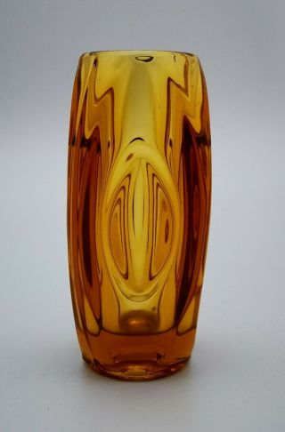 Rosice Sklo Union Czech Amber Bullet Lens Vase 15cm