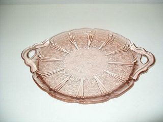 Pink Depression Glass Jeanette Cherry Blossom Handled Cake Plate
