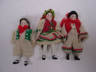 3 Antique German All Bisque Doll Jointed Arms And Legs