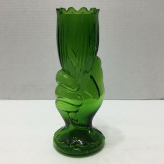 Vintage Green Depression Glass Hand Holding Vase Torch Vase