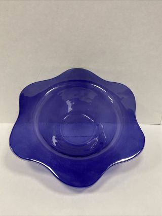 Signed Annieglass Purple Amethyst Scalloped Edge Bowl 9 1/4” Diameter