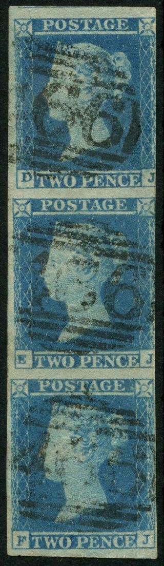 Sg 14 2d Blue 1841 Imperf Vertical Strip Of Three