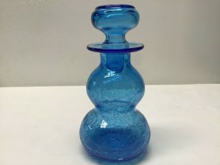 Vintage Rainbow Glass Blue Crackle Glass Decanter With Stopper