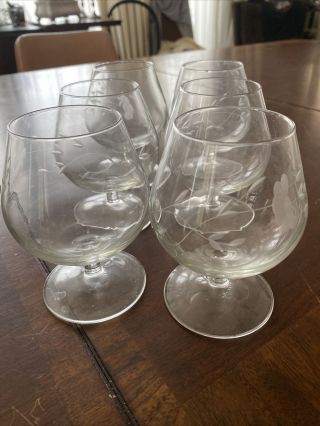 Set Of (6) Princess House Heritage Brandy Snifter Glasses Crystal 4 1/2 "