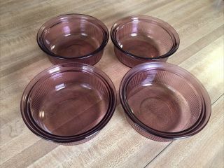 (4) Visions Corning Ware Cranberry C - 16 - B Cooking Bowls 1 Pint No Lids