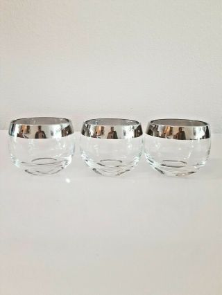 Vintage Set Of 3 Mcm Dorothy Thorpe Style Silver Band Roly Poly Glasses Barware