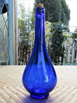 10.  5 " Vintage Teardrop Cobalt Blue Glass Bottle/vase Acqua Della Madonna,  Italy