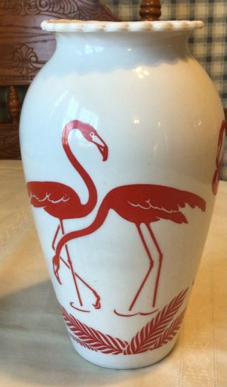 Vintage Anchor Hocking Milk Glass Vase Red Flamingos