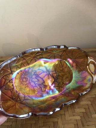 Carnival Glass Oval Bowl Marigold Dish Iridescent