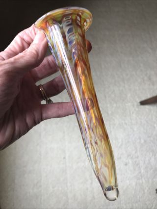Vintage 6 " Epergne Hand Blown Glass Wall Pocket Feather Swirl Design