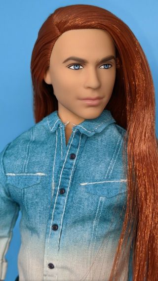 Ken Texas A&m Articulated Doll Auburn Red Ginger Long Hair Reroot Ooak Barbie