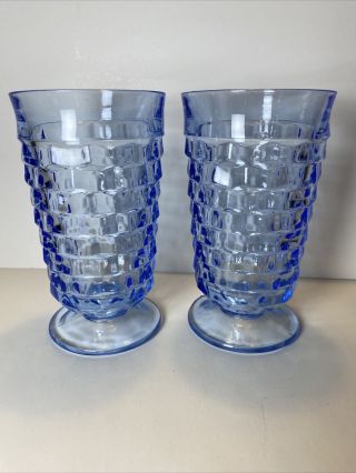 (2) Vintage Indiana Glass Whitehall Colony Light Blue Iced Tea Glasses Cubist