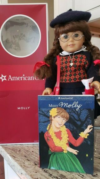 American Girl 18 " Doll Molly Mcintire Retired Euc Box Meet Outfit Book Complete