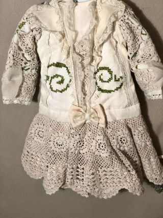 Antique Cotton Silk Dress And The Hat For French Doll Jumeau Steiner Size 10 - 12