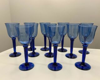 Vintage Cobalt Blue Stemmed Water/wine Goblets Glasses 8 7/8 " Tall (set Of 11pcs)