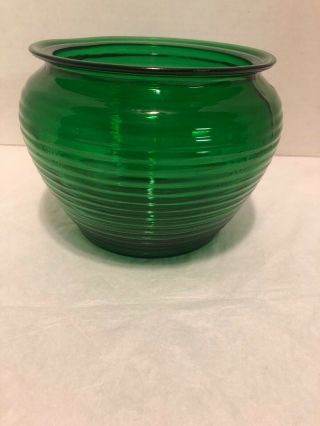 Vintage Emerald Green Glass Beehive Ribbed Planter Vase