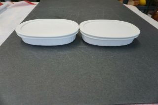 Set Of 2 Corning Ware French White Oval Casserole Dishes F - 15 - B 475ml With Lid