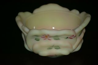 Fenton Hand Painted Burmese Glass Butterfly Rose Candy Dish - No Lid
