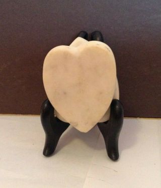 Vintage Marble Double Heart Paperweight Hand Carved Valentine Unmarked