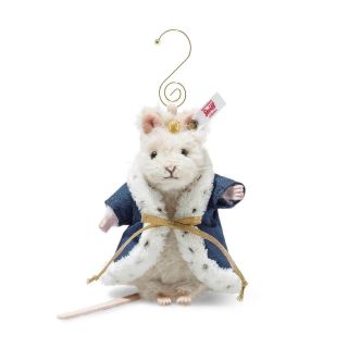 " Steiff " Mouse King Ornament " Ean 006683 Cream Alpaca Mouse In King Outfit - 4.  33 "