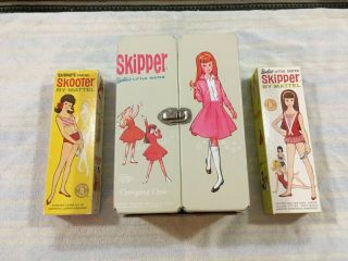 Vintage Barbie Skipper And Scooter Dolls With Case 1963 - 1965