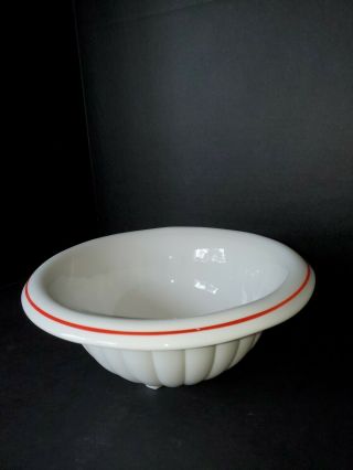 Vtg Hazel Atlas Mixing Bowl White Milk Glass With Red Stripe Line Rolled Rim