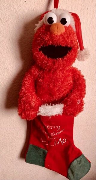 Plush Sesame Street Elmo Animated Christmas Stocking Sings Jingle Bells 26” Long